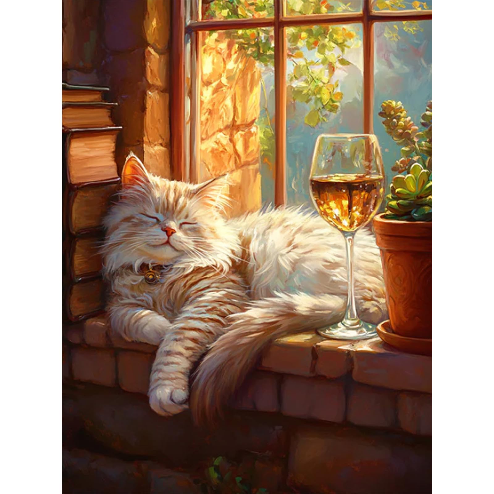 Cytheron Diamond Art Kits for Adults, 5D Sleeping Cat Diamond Painting, Cozy Window Full Round Drill Crystal Art, Cottagecore Cat Lover Gem Art for Relaxation Home Decor Gift 12 x 16 Inch