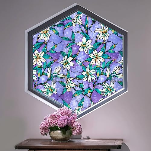 Miniatura 7 de Coavas - Película decorativa para ventana, tipo vitral, esmerilado, de vinilo estático, calcomanía para ventana que ofrece privacidad en el hogar,