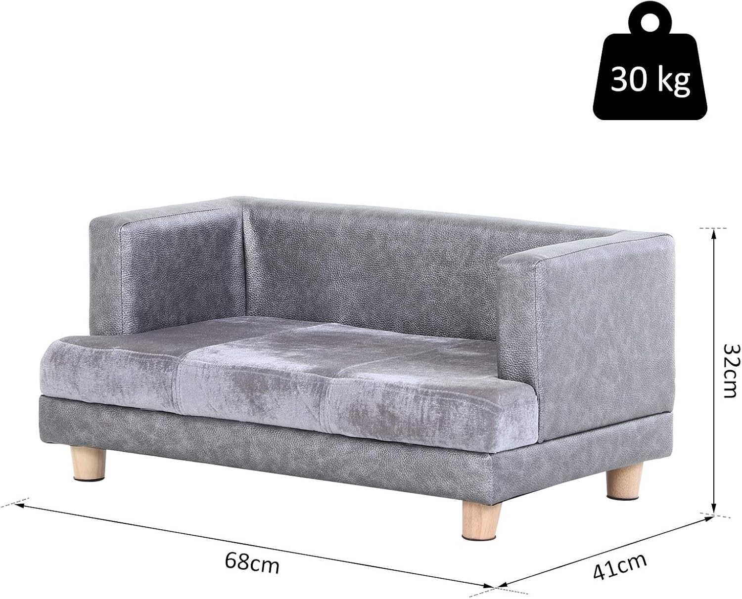 PawHut Pet Sofa Dog Bed Couch Wooden Frame Plush Cover Foam Cushion Puppy Kitten Lounge For Small Dog Cat 68 x 41 x 32 cm - Image 3