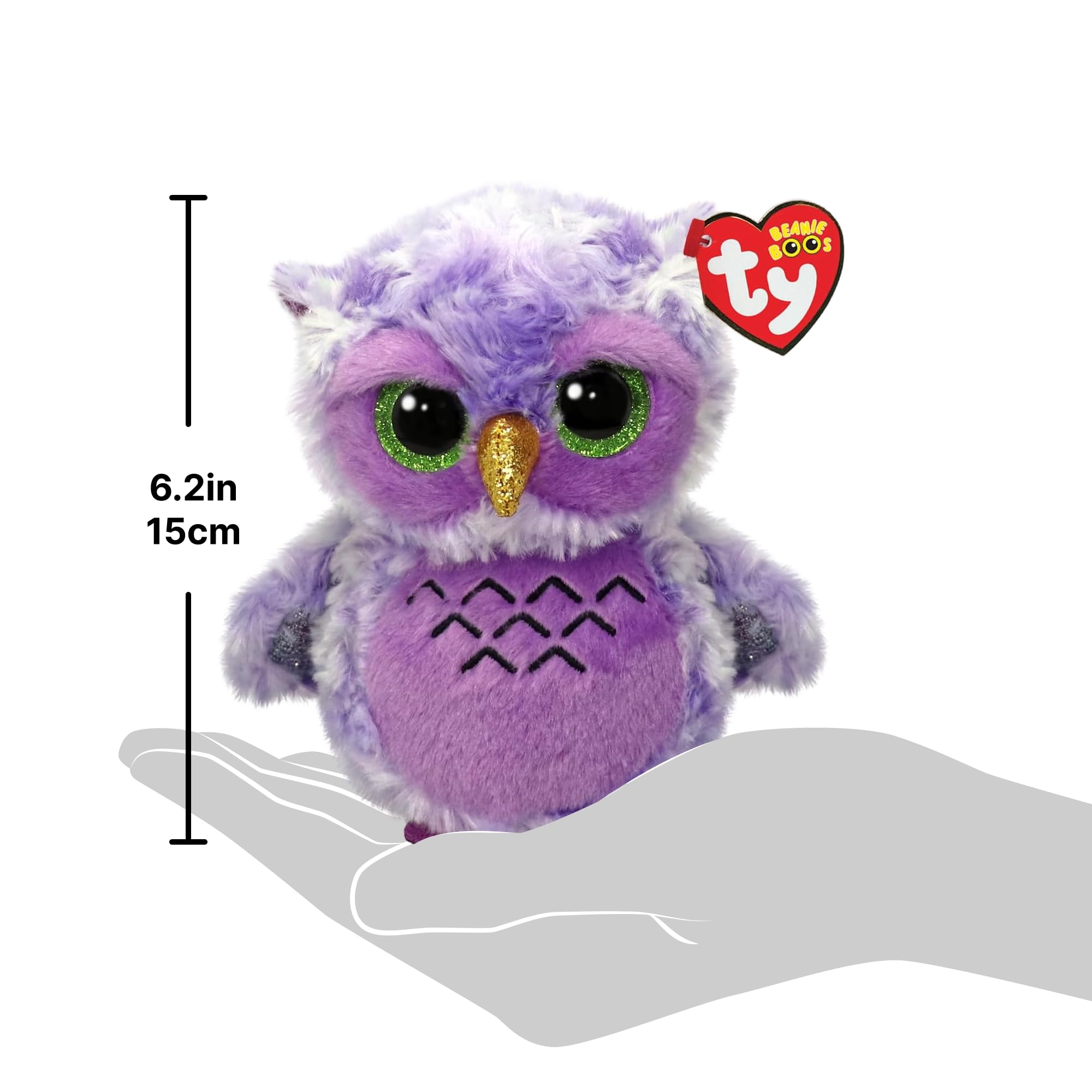 TY Beanie Boos - Owlivia la Gufetta Viola con Occhi Verdi Grandi e Glitter, il Peluche con gli Occhi Grandi Scintillanti - 15 Cm - T37364