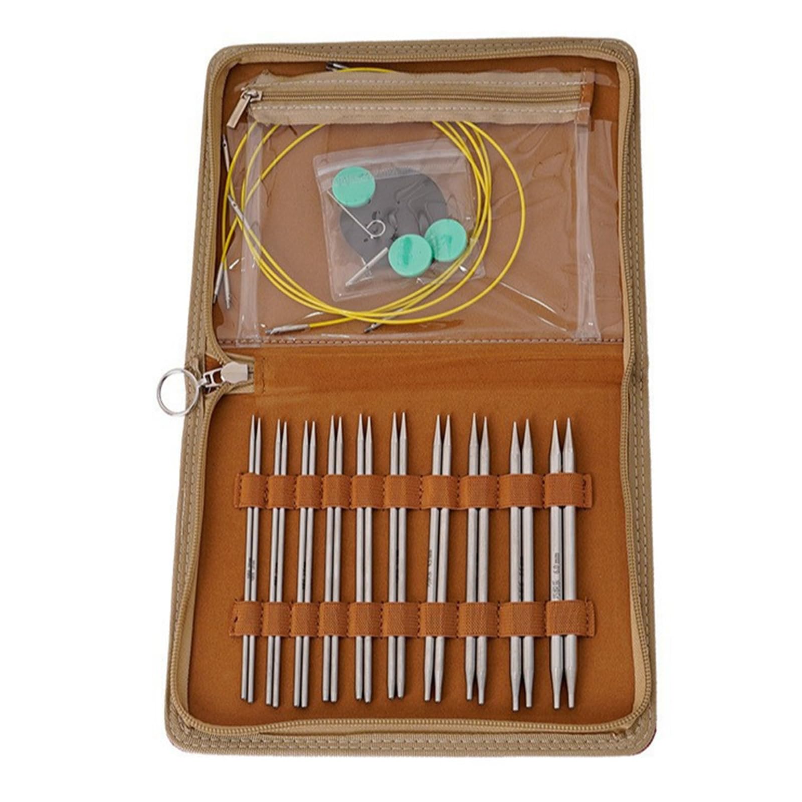 Juego de agujas circulares de acero inoxidable, kit de 20 piezas con estuche de almacenamiento para proyectos de punto y ganchillo
