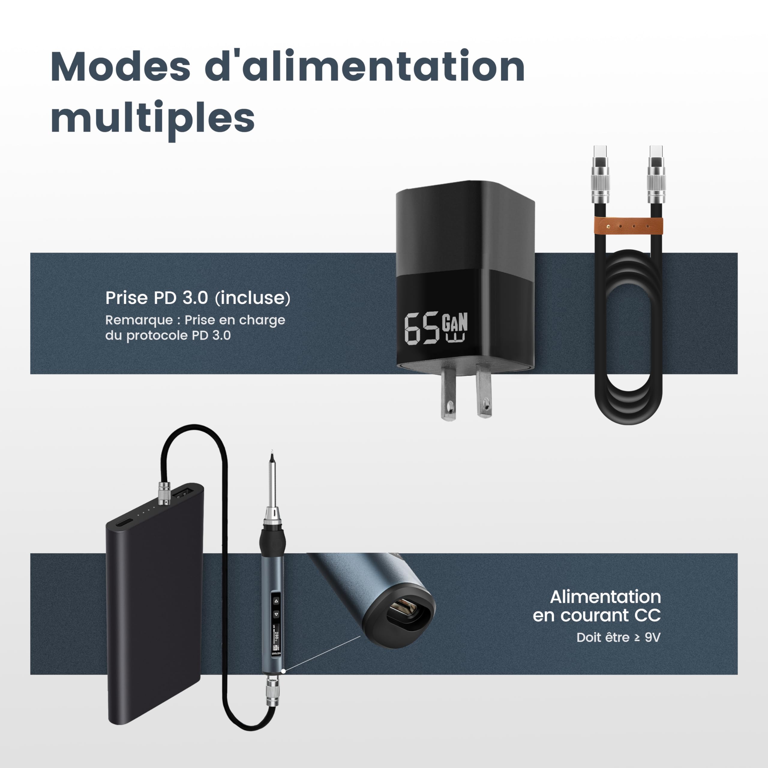 KAIWEETS USB C Fer à Souder Intelligent, Kit Fer à Souder Portable Chauffage Rapide 80-420℃, Contrôle Précis de Température, Écran OLED, Veille Auto, Verrouillage Enfant, 6 Pointes de Fer à Souder