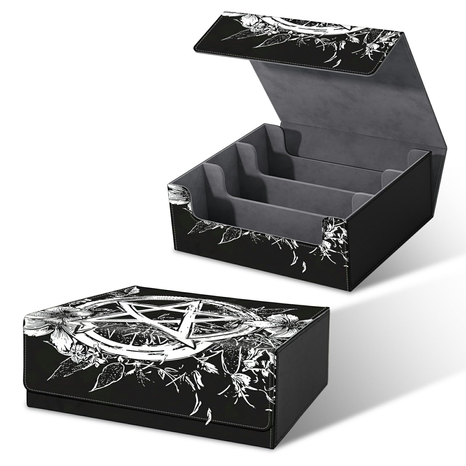 RWUTYTIUL Card Deck Box for MTG, Cards Storage Box Fits 120+ Sleeved, Leather Big Size Strong Magnetic Closing Case for Board Games Magic TCG CCG Baseball Collection Women Man, Flowers Dream