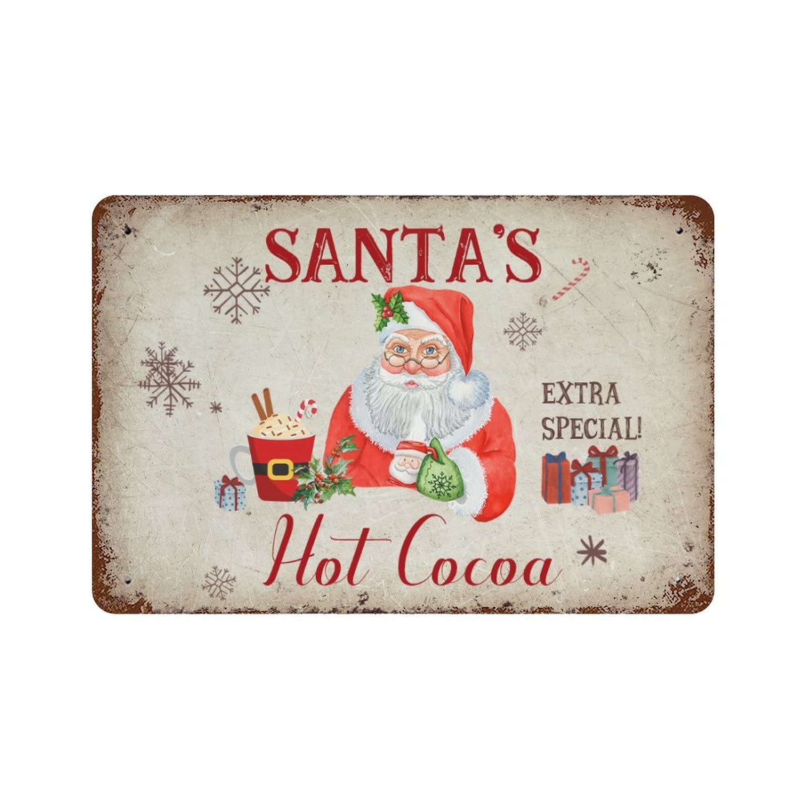 Panneau métal Christmas Santa's Hot Cocoa pour égayer une salle de bain en hiver