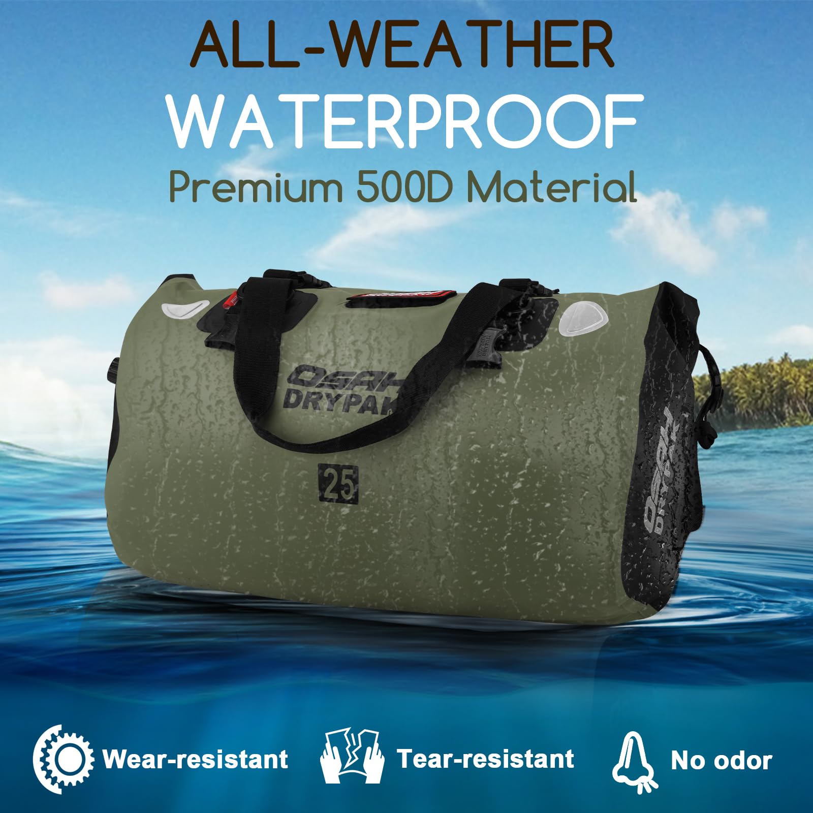 OSAH DRYPAK Bolso de Lona Impermeable - Bolsa estanca para Moto con Gran Capacidad de Almacenamiento, Viajes, Acampada, Kayak, Pesca