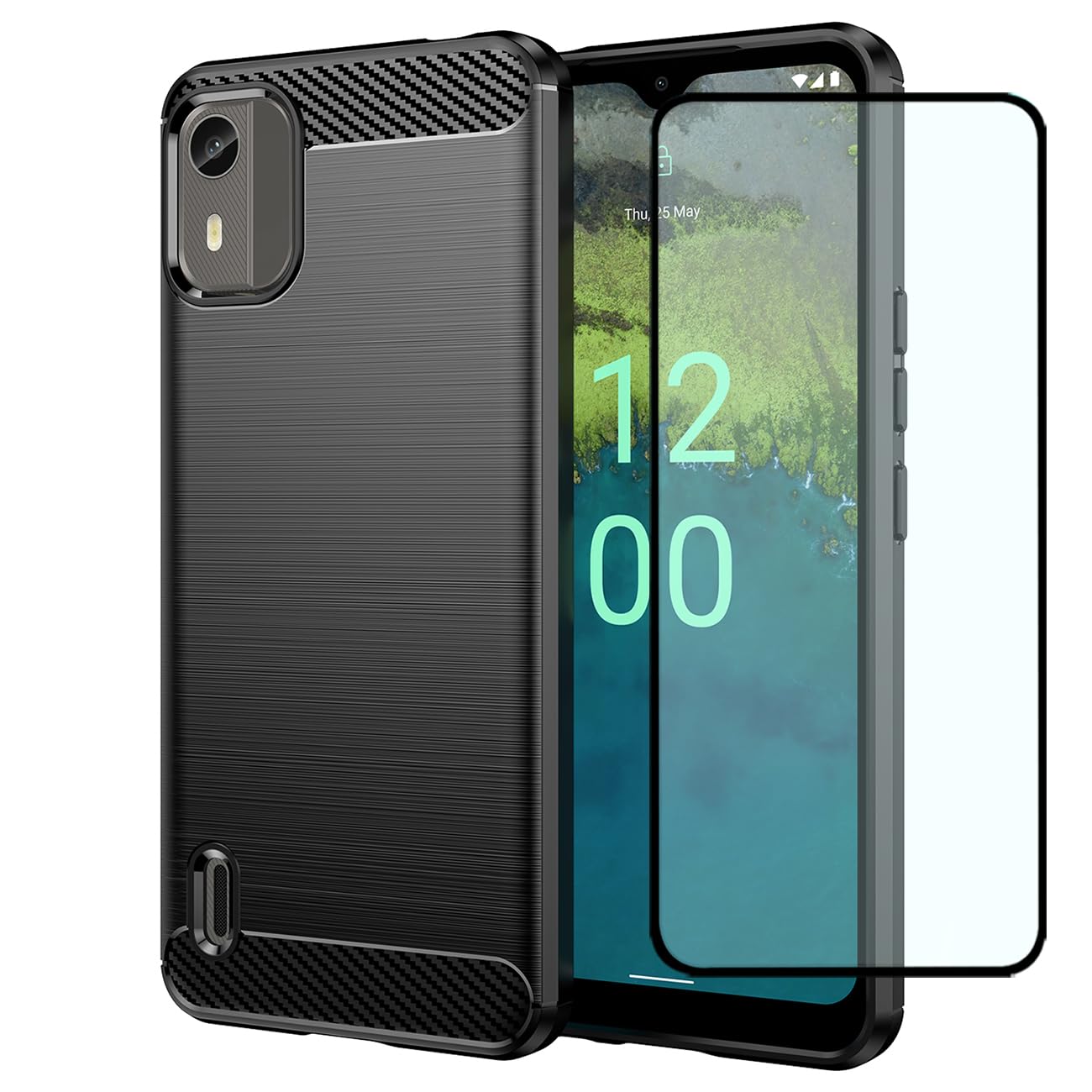 Custodia SCL Per Nokia C12 Con Cover In Fibra Di Carbonio | Morbida TPU Antigraffio | Protezione Angoli Aria | Colore Nero - 2
