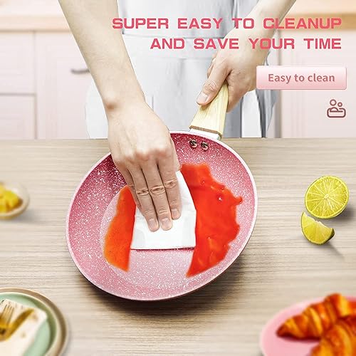 Miniatura 5 de Juego de sartenes antiadherentes, sartén para huevos rosados de 8, 9.5 y 11 pulgadas, sartén antiadherente para tortilla sin PFOA, utensilios de