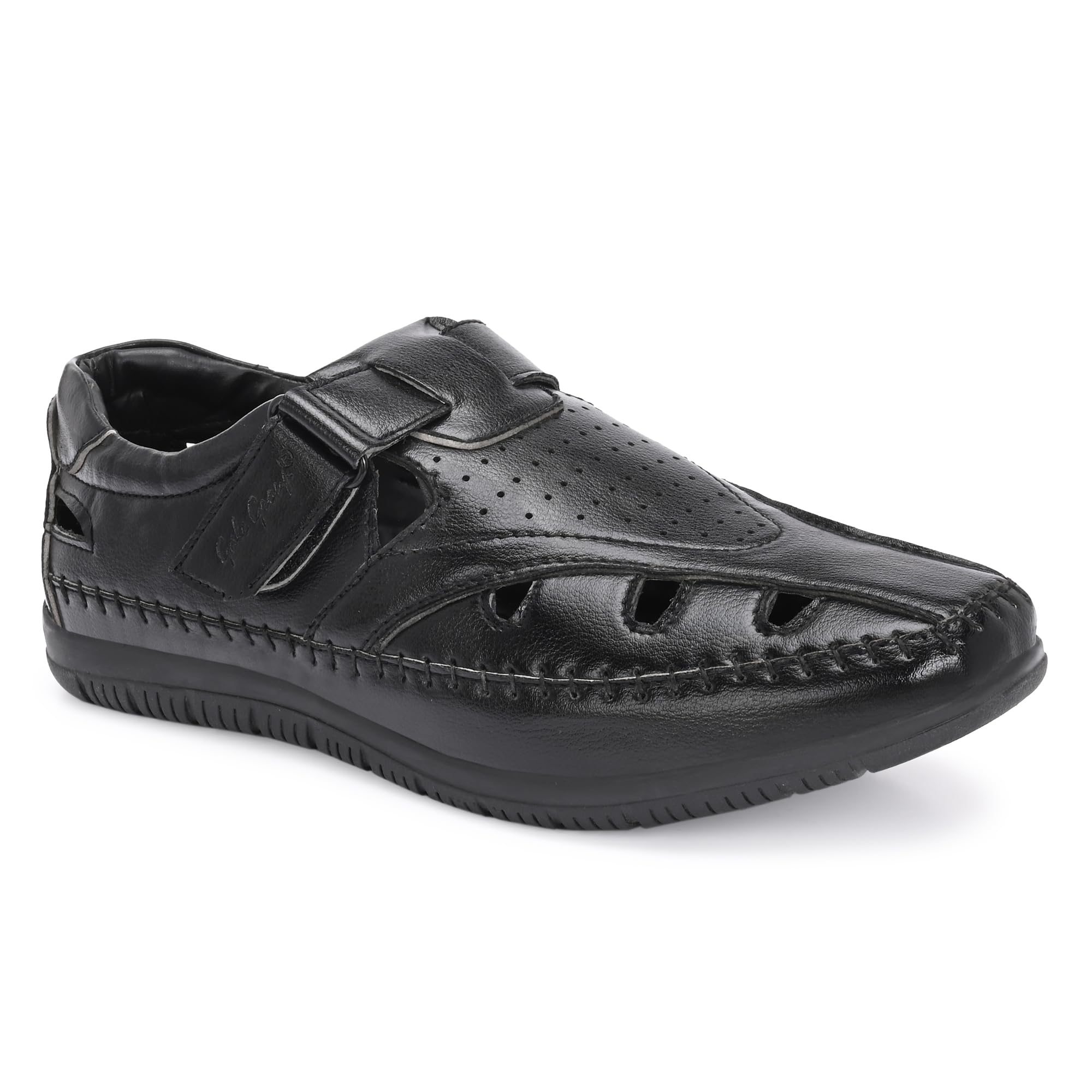 Mens Genuine Leather Sandals Casual Back Open Sporty Comfortable Toe Sandals with Premium PU Padding Black-image-8