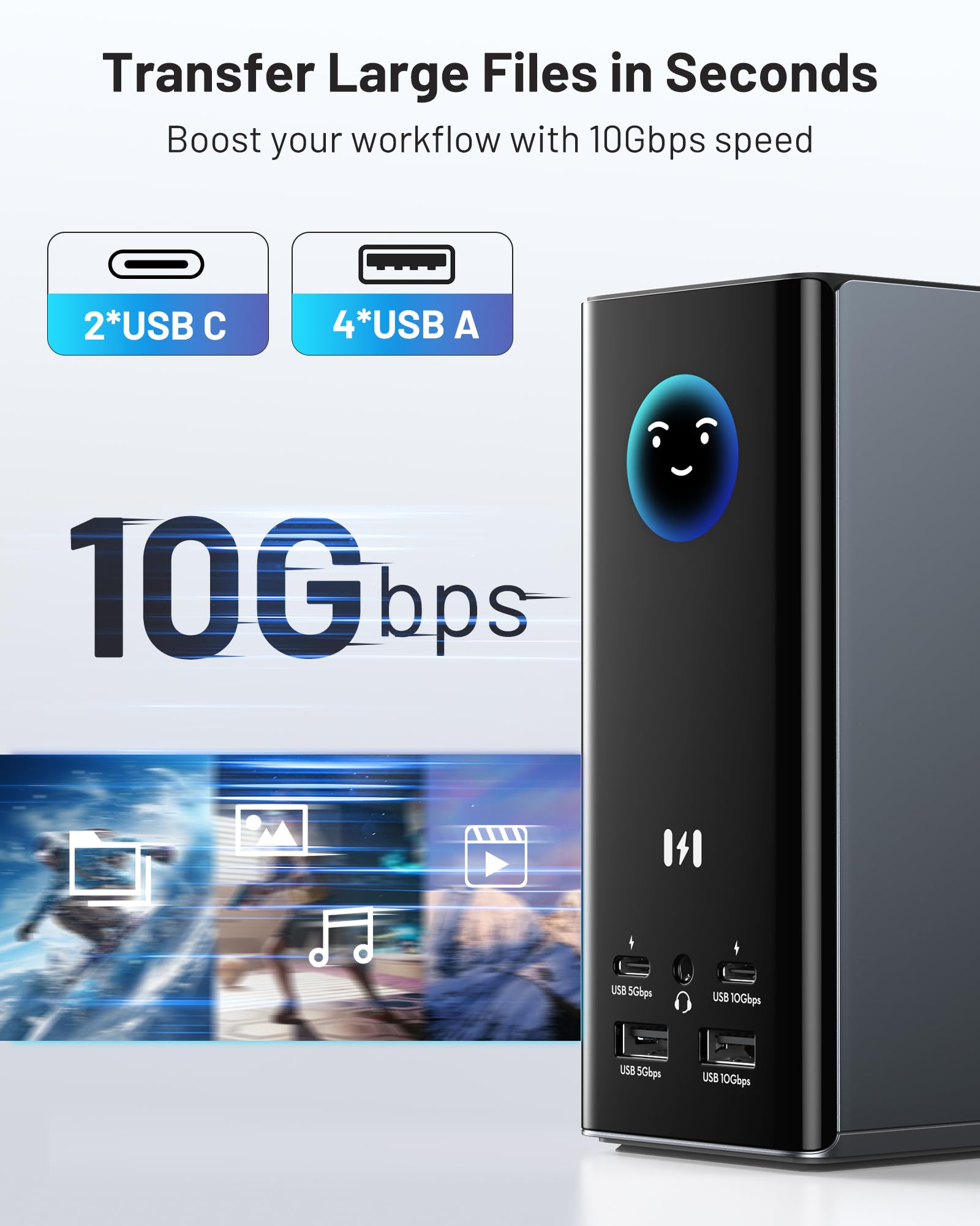 Selore Stacja dokująca USB C, 18 w 1, do 3 monitorów z 3 HDMI, Dual DP, 10 Gbit/s USB A/C, Gigabit Ethernet, SD/TF, audio, inteligentny wyświetlacz, moc 150 W DC do laptopa