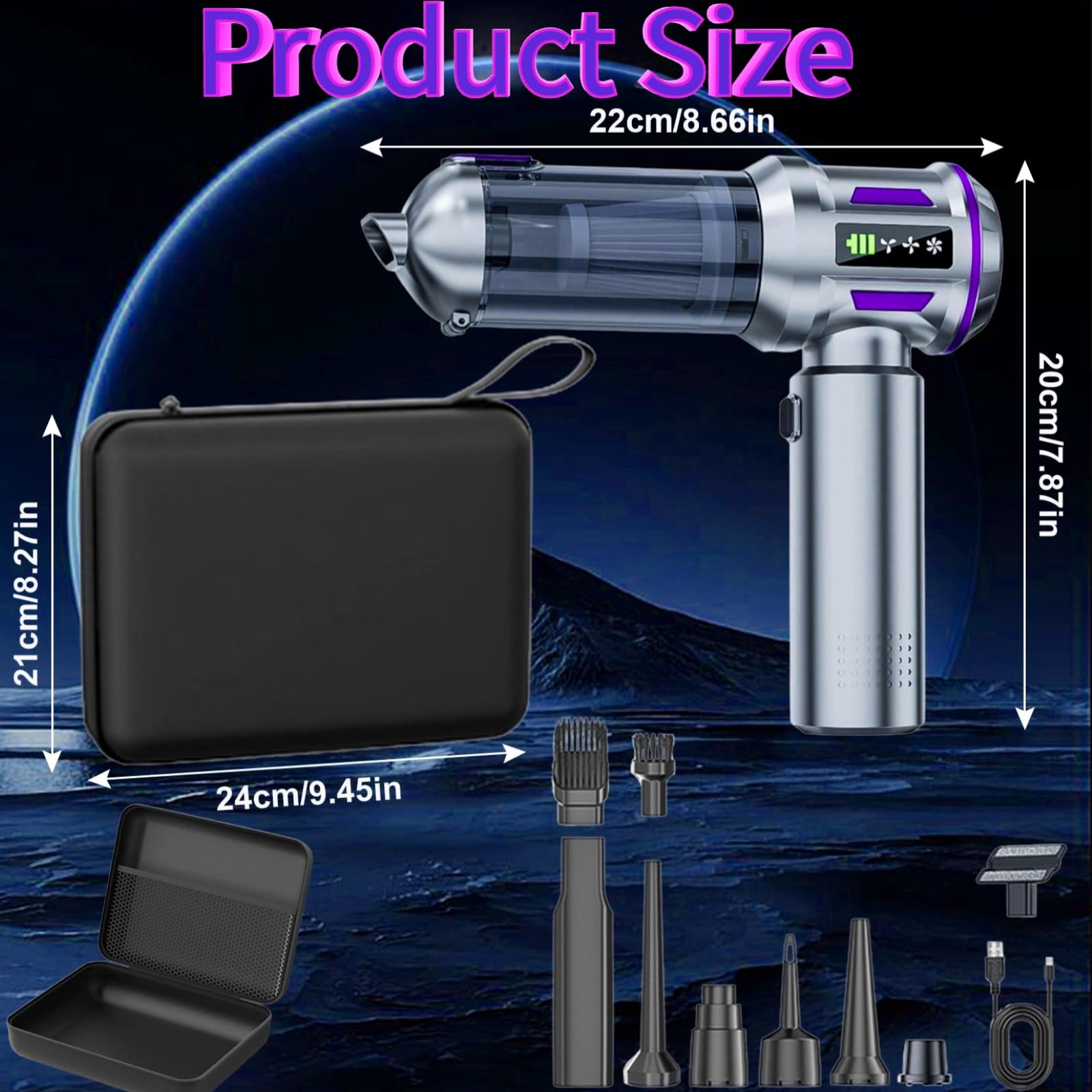 Aspirabriciole Potente Aspirapolvere Auto Senza Fili 20000Pa - 4 In 1 Portatile Per Peli Animali E Briciole Aspirapolvere Senza Fili Potente - 3