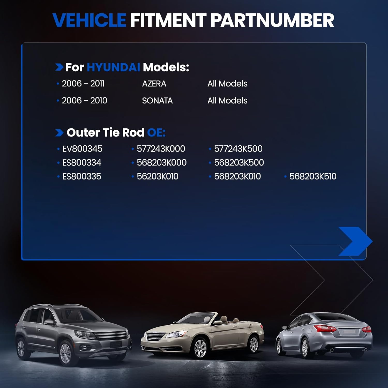 6PCS ES80033 ES80033 EV80034 Inner and Outer Tie Rod End kit Compatible with Hyundai Azera 2006-2011, Boots