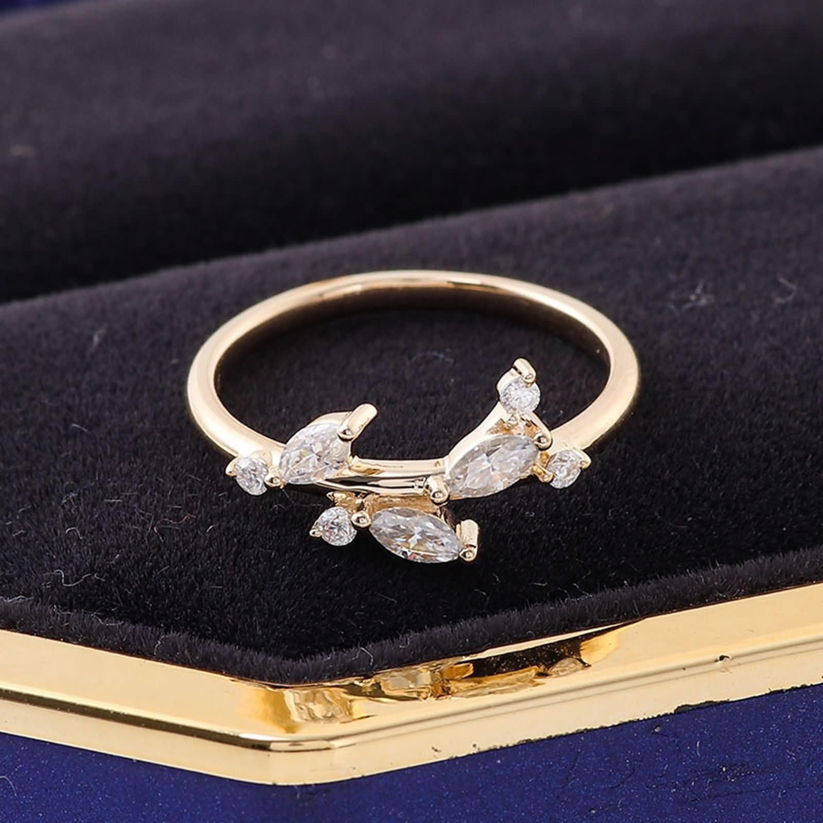 Anillo de graduación, anillo de boda de oro amarillo de 9 quilates, blanco, marquesa y moissanita, apilable para mujer, para el día de San Valentín, anillos de novia para mujer