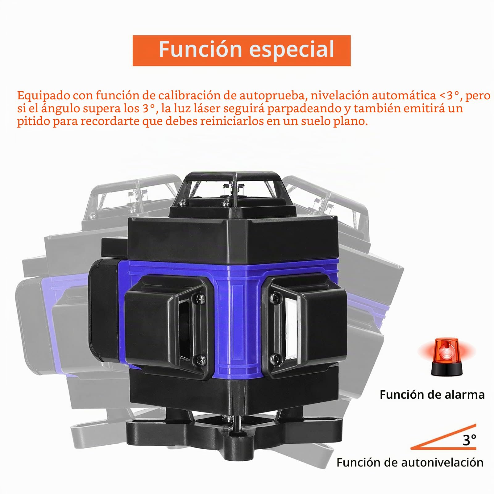 Geevorks Nivel Láser Autonivelante 3°,4D 16 Líneas Laser Nivel Verde 2 Batería Recargable,Base de Rotación y Soporte Montado,Control Remoto y Control Móvil (Azul, con Trípode)