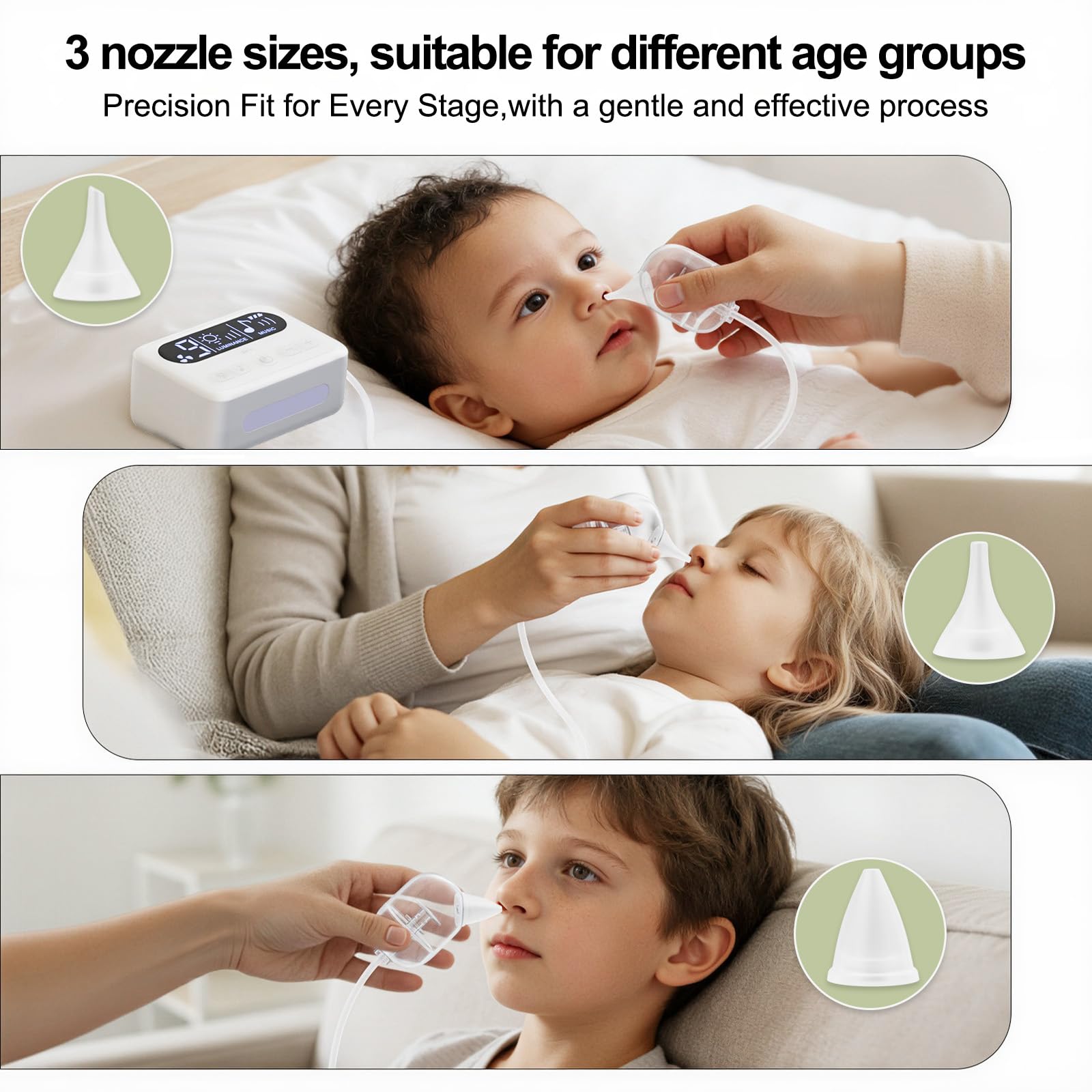 Aspiratore nasale per bambino, kit da viaggio con 9 potenza di aspirazione regolabile, display a LED, luce notturna e funzione calmante per la musica, aspirazione elettrica del naso per neonati