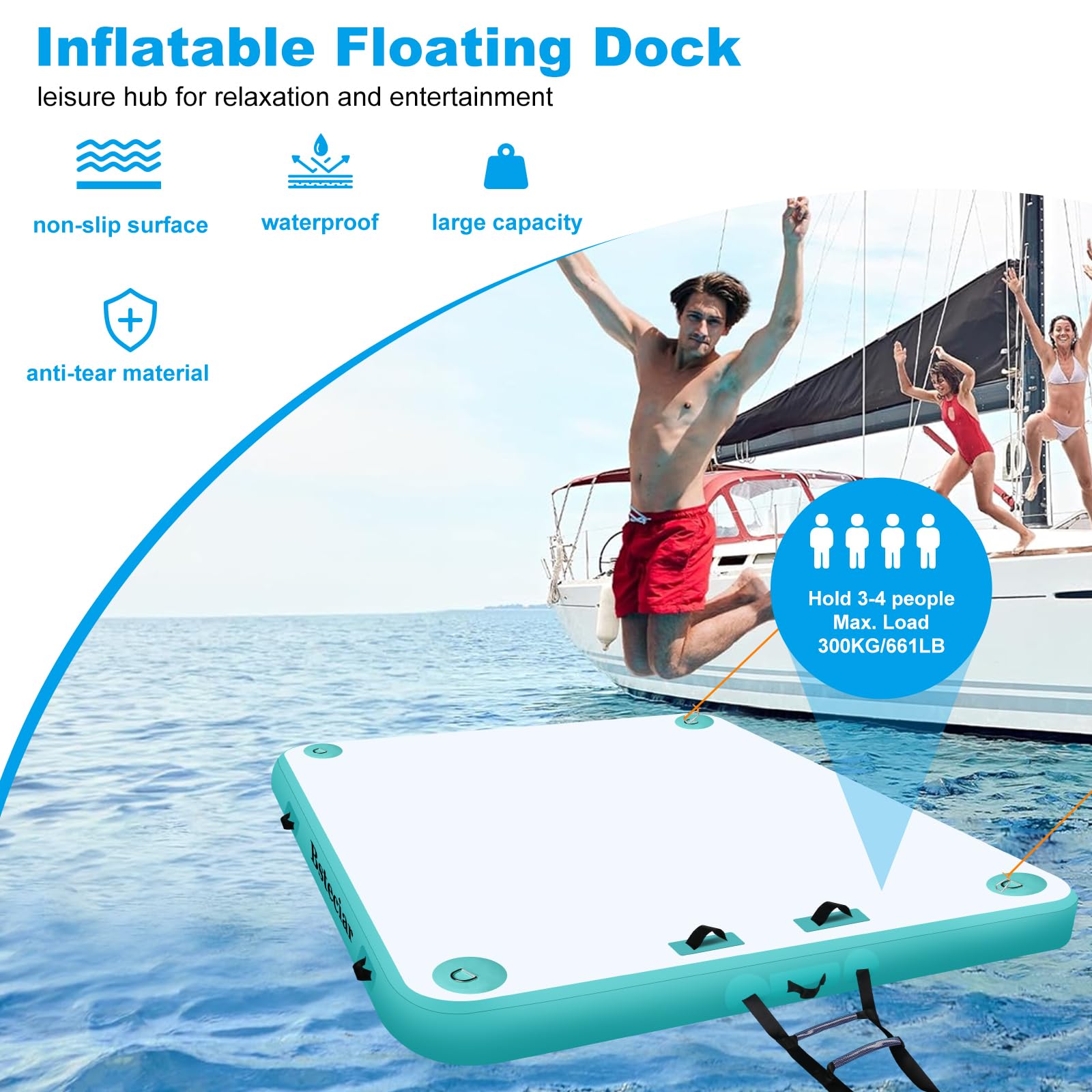 Plataforma Hinchable Flotante con Escalera, Isla Flotante Hinchable para mar Piscina Playa