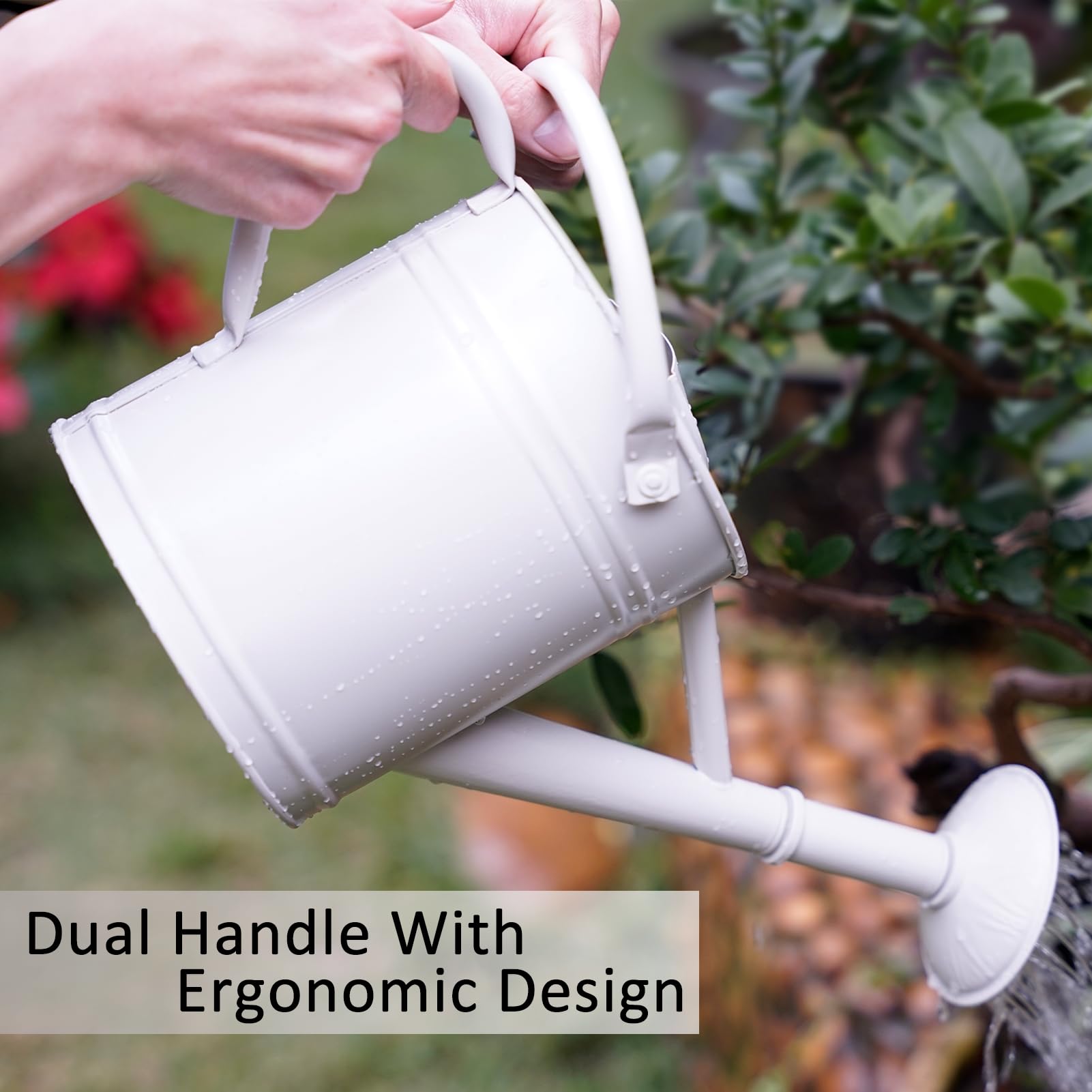Gießkanne aus Metall für Innen- und Außenbereich, abnehmbare Bewässerungsrose und Ausgießer, Doppelgriff, Gartenwasserkanne für Terrasse, Gewächshaus und Zimmerpflanzen, 3,8 l, Weiß