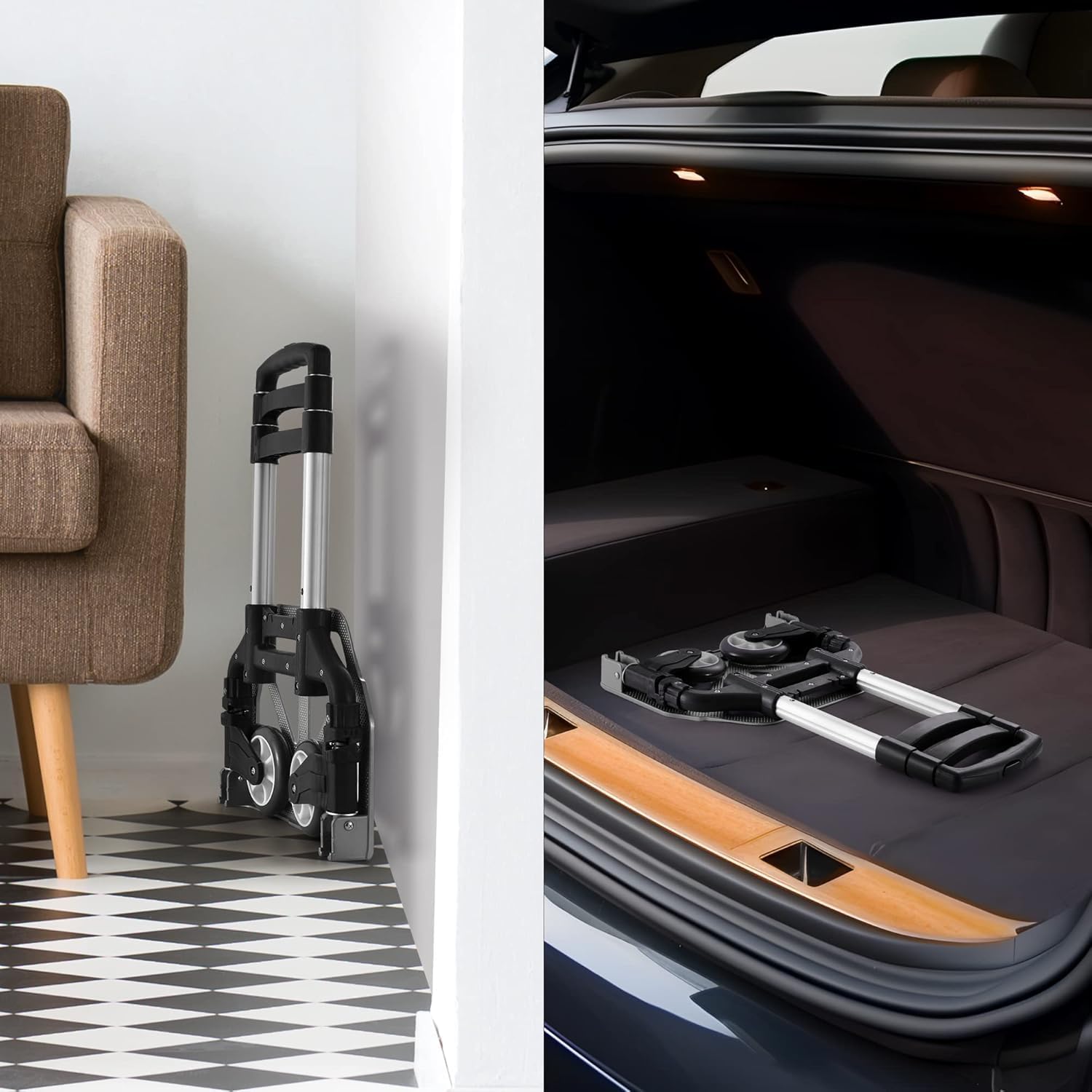 Folding Hand Truck, Dolly Cart with Wheels Foldable, Lightweight Aluminum Luggage Cart Portable Collapsible Trolly for Utility Cart, Hand Trucks for Moving Travel Shopping Airport Office