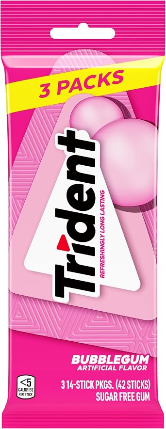 Trident Bubblegum Sugarfree Chewing Gum 3 x 14 Stick Multipack