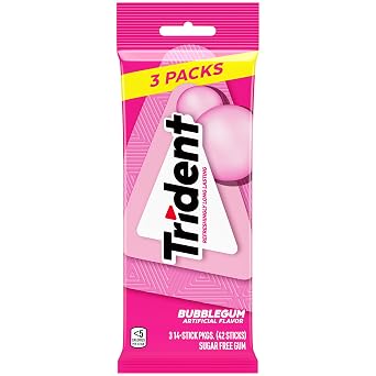 Trident Bubblegum Sugar-Free Gum, 3 Packs of 14 Pieces (42 Total Pieces)