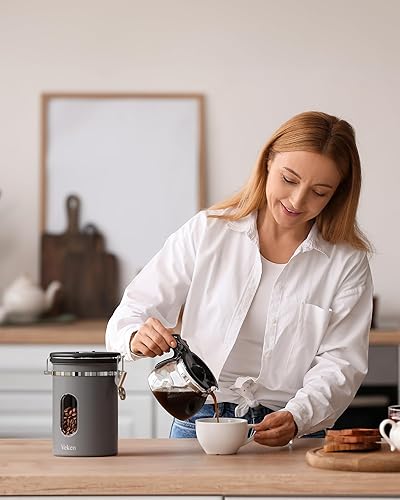 Miniatura 5 de Veken Recipiente de café con ventana, recipiente hermético de almacenamiento de alimentos de cocina de acero inoxidable, rastreador de fecha y