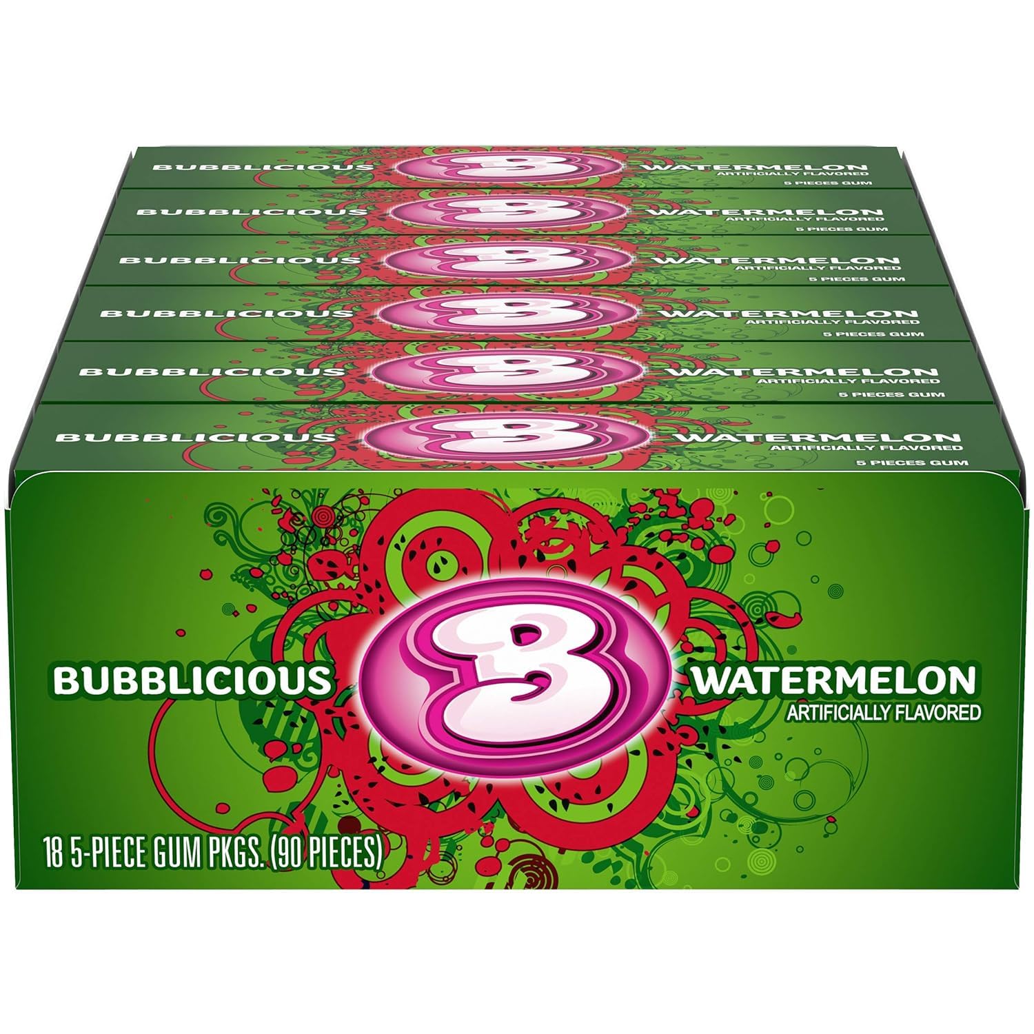 Product image of Bubblicious Watermelon Gum, 18 Packs of 5 Pieces (90 Total Pieces)
