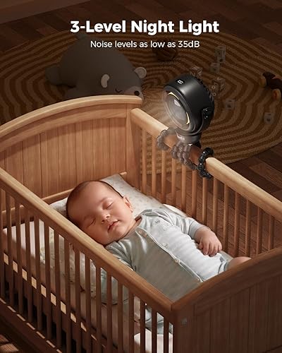 Miniatura 6 de SWEETFULL Ventilador para cochecito de bebé, 4000 mAh, recargable, silencioso de 4 velocidades, con pantalla LED y luz nocturna, mini ventilador