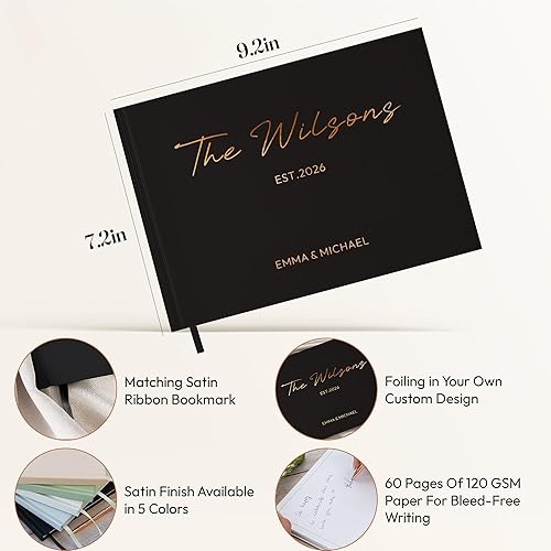Miniatura 2 de SOUL MAMA Libro de invitados de boda personalizado, 9 x 7 pulgadas, letreros negros para libro de invitados para boda con nombres personalizables y