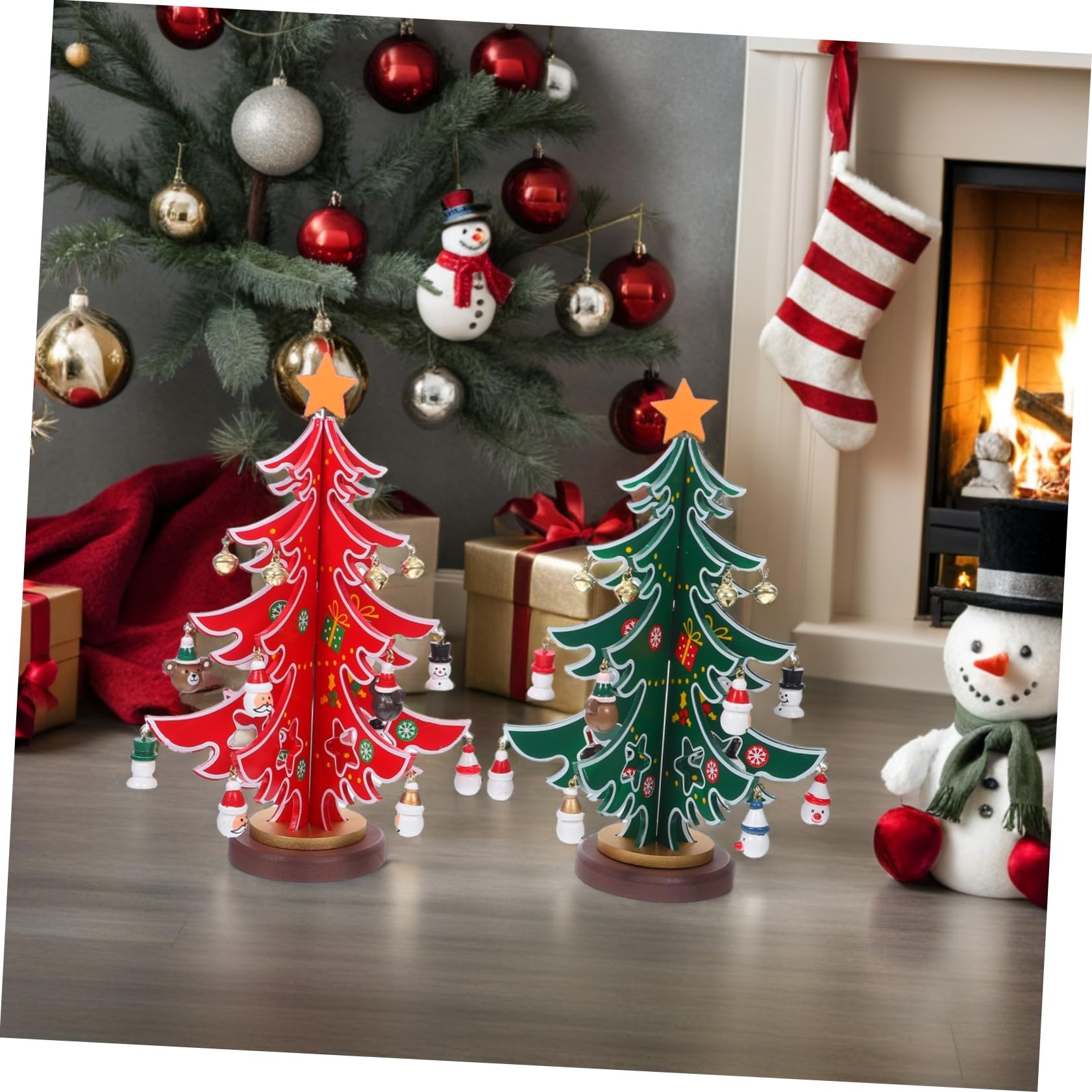 2 Piezas Adornos para arboles de Navidad pequeños pinos artesanales pequeños arboles de Navidad Decorados Mini árbol Falso Decoración de la Mesa del hogar Pino de Mesa de Madera