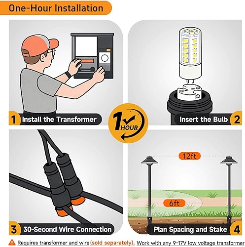 Miniatura 8 de Gardenreet Luces de camino de bajo voltaje de latón  Luz de camino de paisajismo de 12 V IP65 impermeable, iluminación de pasarela con cable al aire
