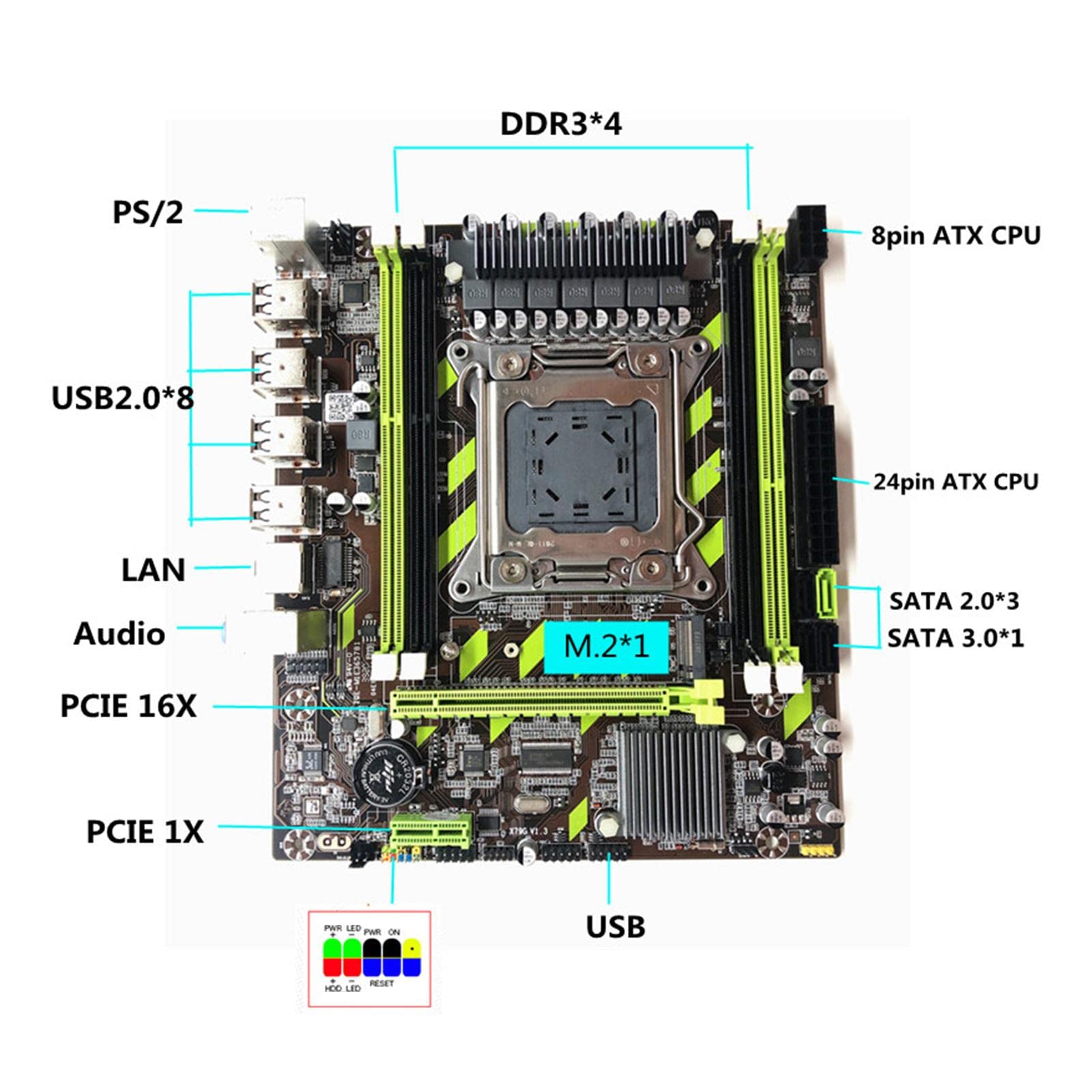 Placa Base X79 LGA2011 DDR3 64GB Mainboard Equipada con Componentes Sólidos y Apoyo de Red Adecuada para IT Usuario Exigente