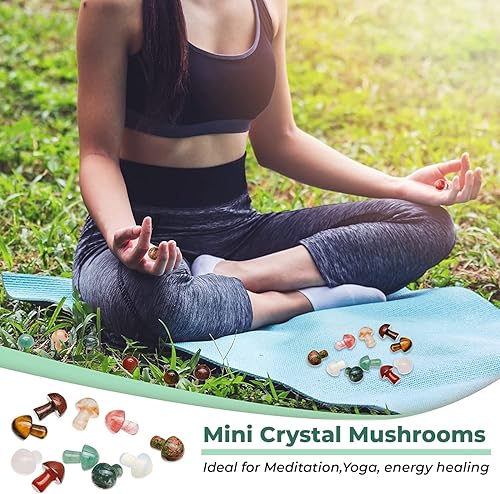 Miniatura 5 de 30 piezas de escultura de piedras preciosas de hongo de cristal, mini hongos de cristal, pulidas, lindas piedras en forma de hongo para decoración