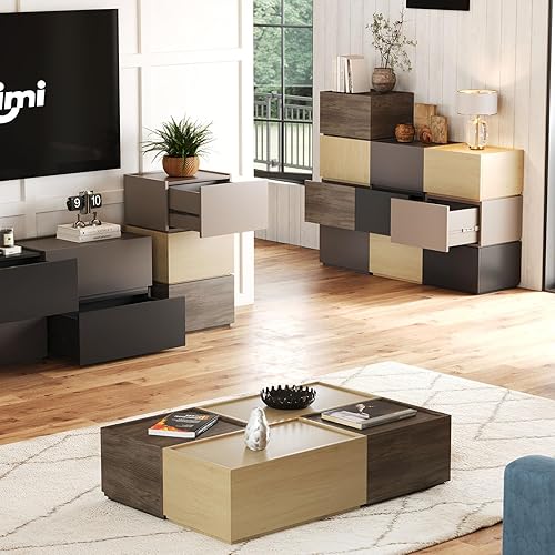 Miniatura 6 de Cajones de almacenamiento apilables, organizador de almacenamiento de cajones de madera, mesitas de noche modernas con cajones de madera, gabinete