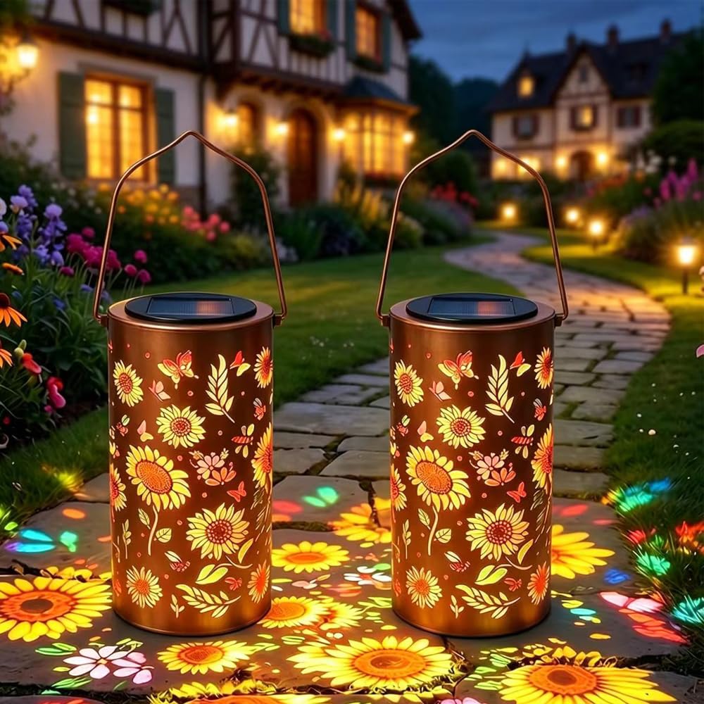 Colorful Sunflower Solar Garden Lantern,Sonnenblumen Solar Lantern im Freien wasserdicht IP65,Farolillos Solares Exterior,Lámpara de Girasol para Balcón Patio Escritorio Césped Camping Regalo
