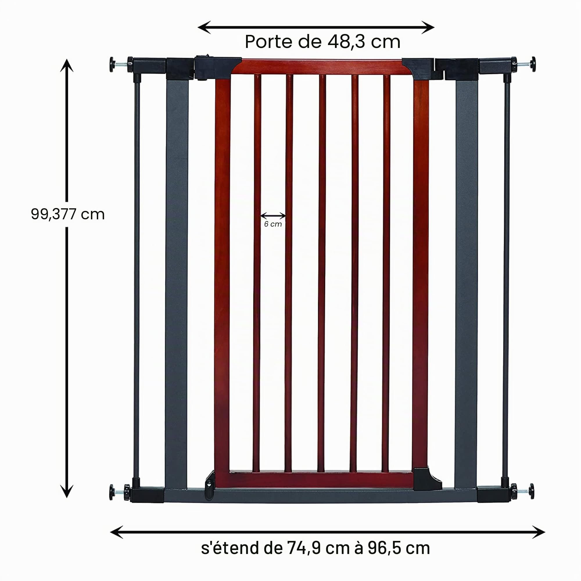 MidWest Homes for Pets 2929SG-WD Barrière en acier avec cadre en graphite texturé et porte en bois décoratif, 73,66 à 99,06 cm ; bois décoratif