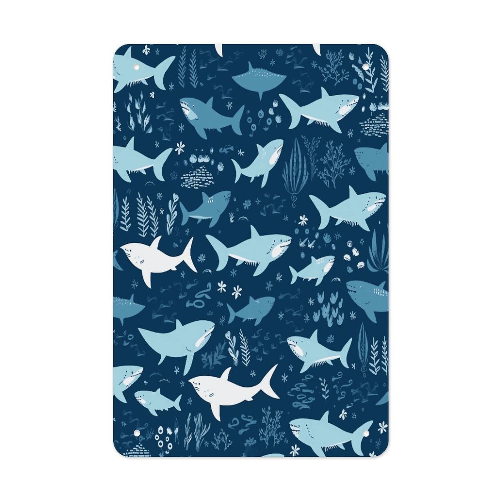 LDGSUPH Sharks Wall Art Prints Folded Edge Iron Sheet Painting with Holes for Wall Prints Decorative Picture Metal Signboard Decor Painting for Outdoor Indoor Wall Decor