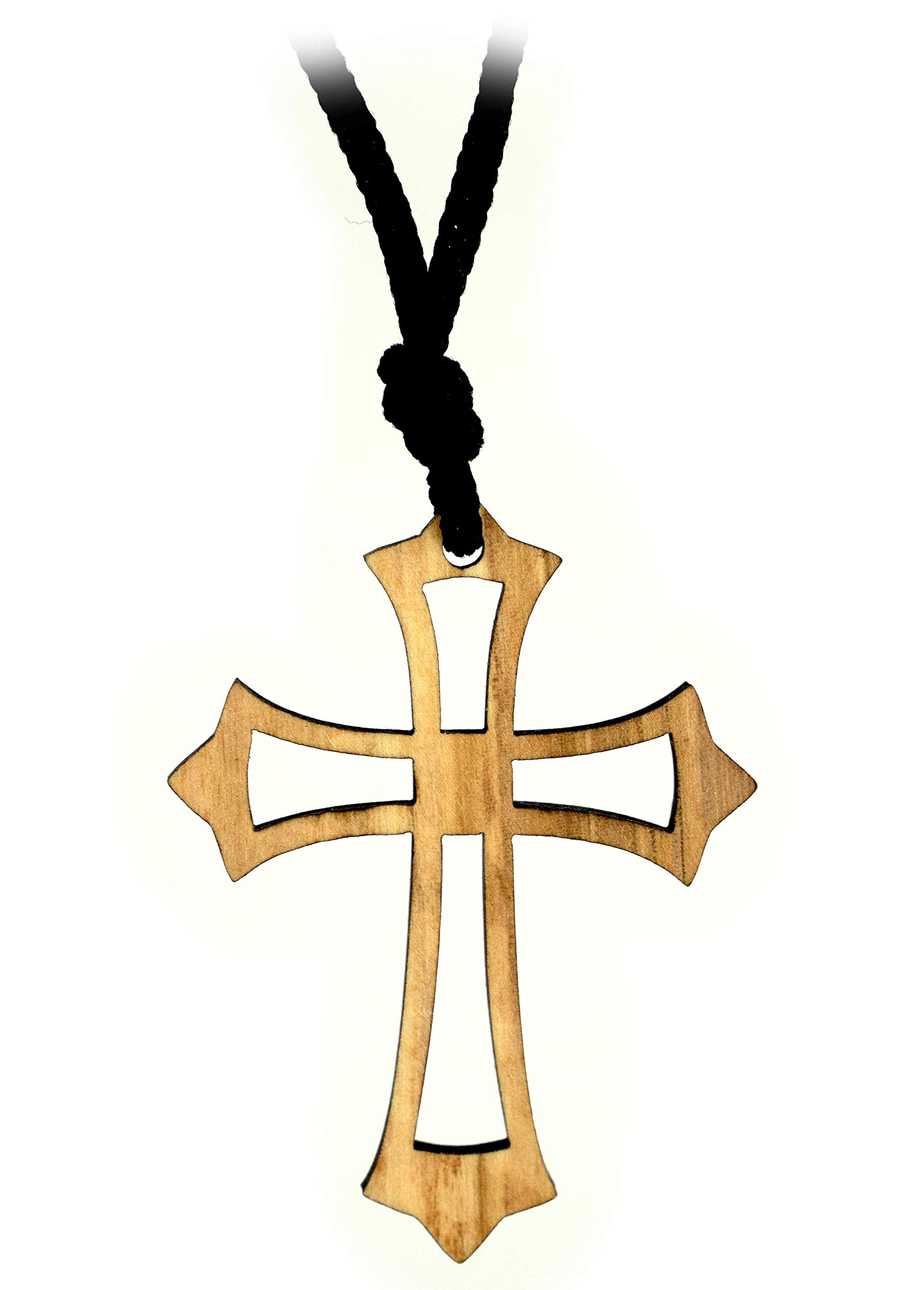 Pointed Simple Cross Cross Necklace, 2" Holy Land Olive Wood Pendant with 30" Adjustable Cord, Religious Faith Necklace Gift for Men & Women,