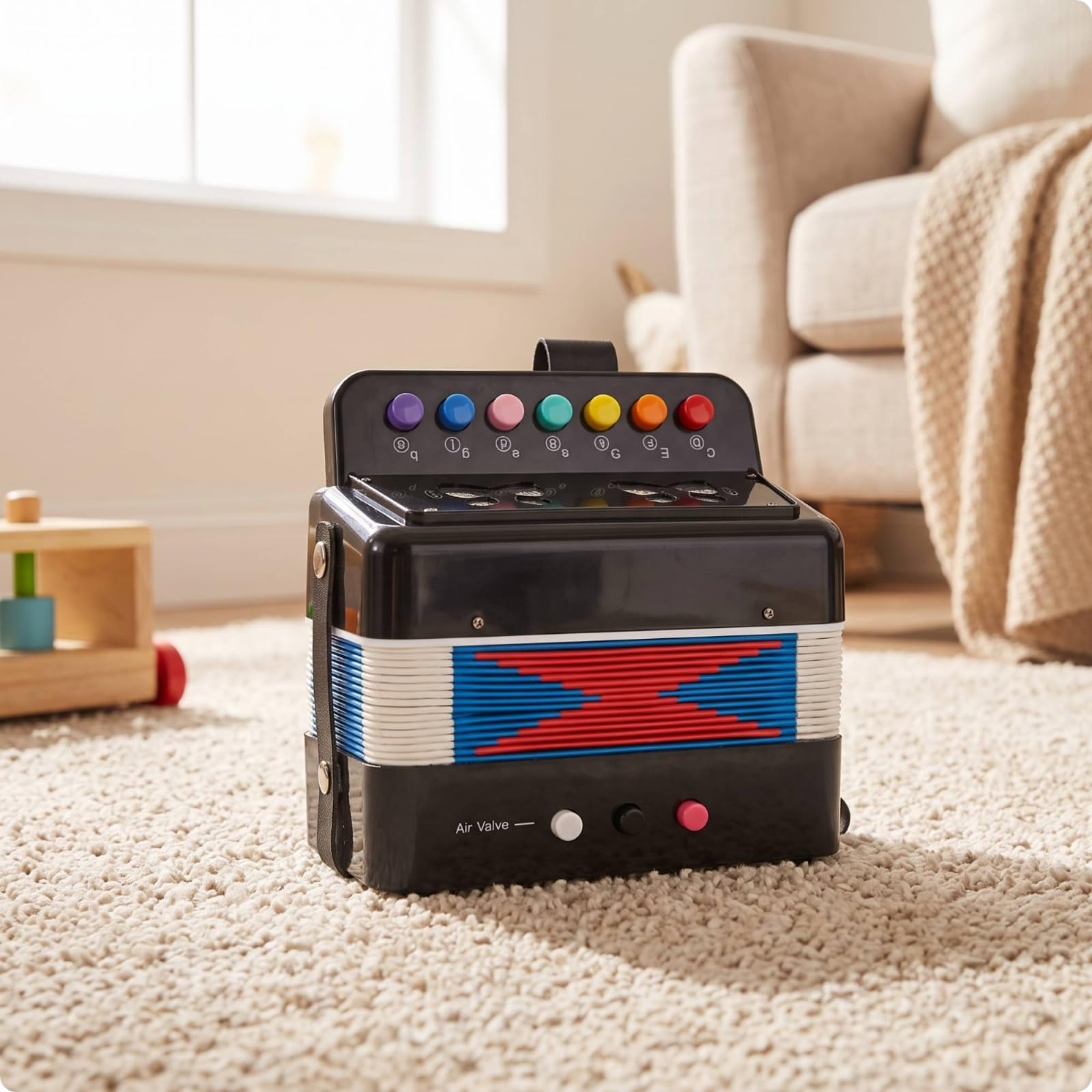 Fisarmonica per Bambini Strumento Didattico Mini Fisarmonica Organetto Portatile Giocattolo Musicale in Plastica con Tasti Rotondi Doppio Basso E , Nero