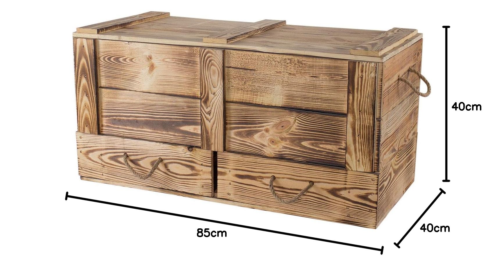 Kistenkolli Große geflammte Holztruhe mit Deckel und Schubladen 85x39x40cm Hochzeit Schatztruhe Spielzeugkiste Garten Truhe Bank Stauraum Sitztruhe Sitzbank Aufbewahrungstruhe mit großer Kapazität
