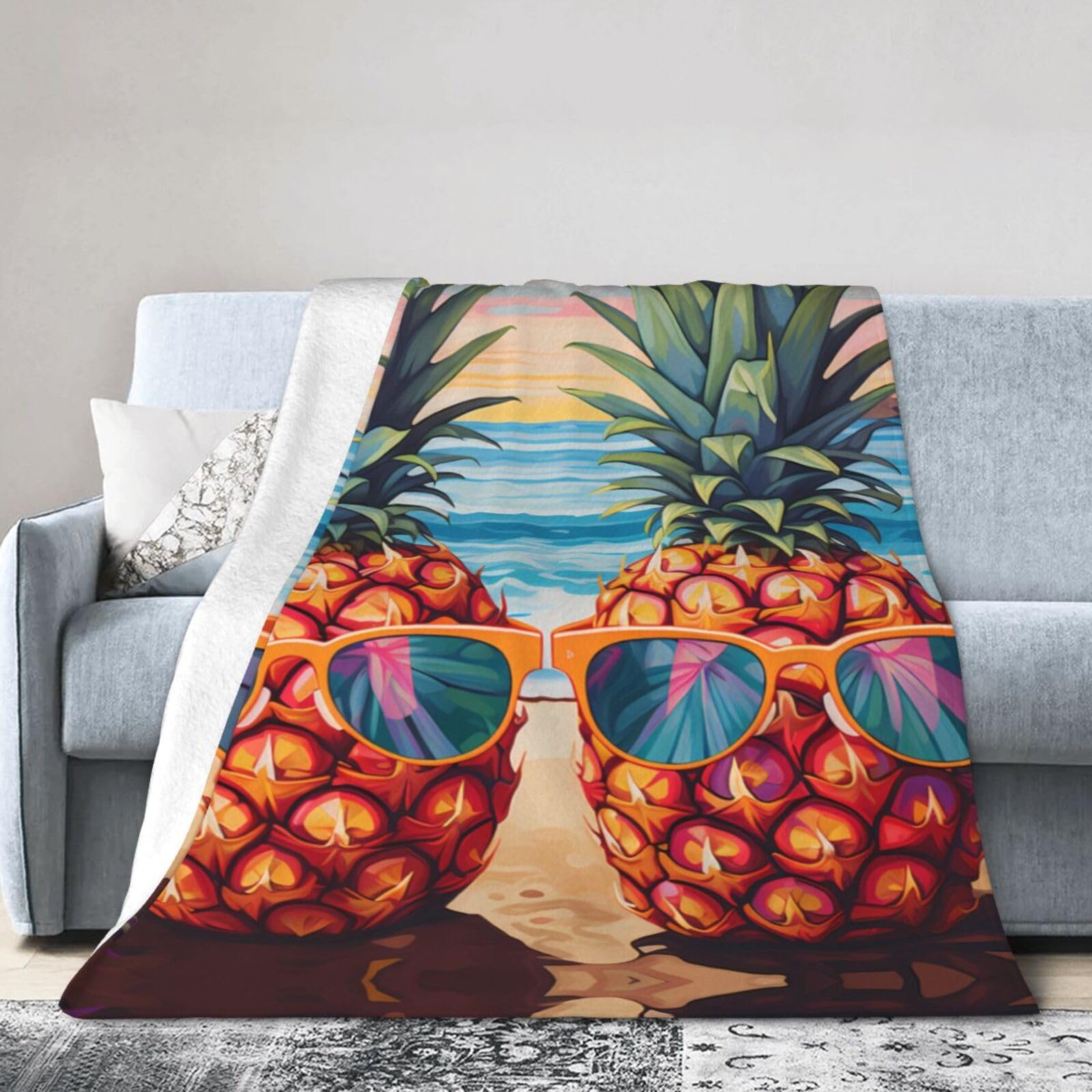 Coperta in micropile ultra morbida con ananas, stampa completa, materiale in flanella anti-pelucchi, leggera e resistente, perfetta per letti, divani, campeggio e viaggi, 203 x 152 cm