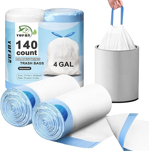 Bolsas de basura pequeñas de 140 unidades, bolsas de basura pequeñas con cordón de 4 galones, bolsas de basura pequeñas para baño, oficina,
