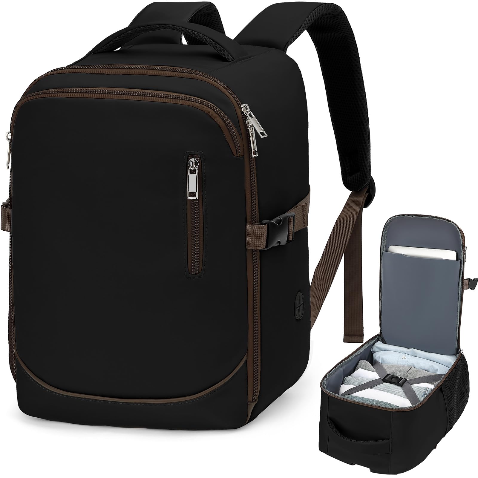 Yankony Mochila Viaje Cabina Avion 55x40x20 para Lufthansa 44L Travel Backpack con Bolsillo Antirrobo Cabin Bag Equipaje De Mano Hombre Mujer, Negro