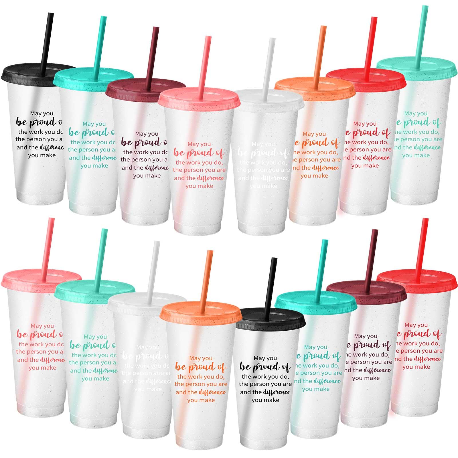 Gobelets de remerciement en plastique réutilisables 16 pièces de 710 ml