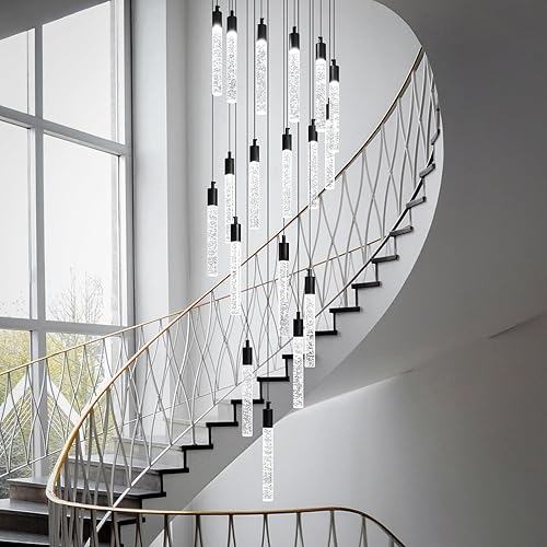 Miniatura 3 de Candelabro moderno de 18 luces para sala de estar, lámparas colgantes de techo de cristal negro, LED, regulables, 108 W, 6000 K, escaleras, grandes
