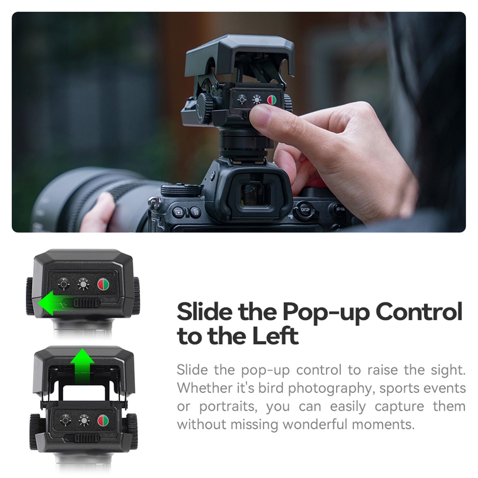 TTArtisan Dot Sight Red/Green Reticle Dot Sight pour la photographie téléobjectif, prise de vue d'oiseaux, avec 5 réglages de luminosité, griffe froide universelle compatible avec Canon Nikon Sony Fuj