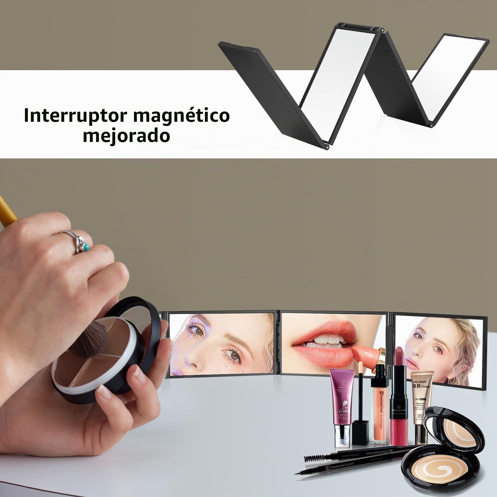 Espejo 360 Grados, 4 Vías, Plegable, Portátil, para Viajes y Belleza