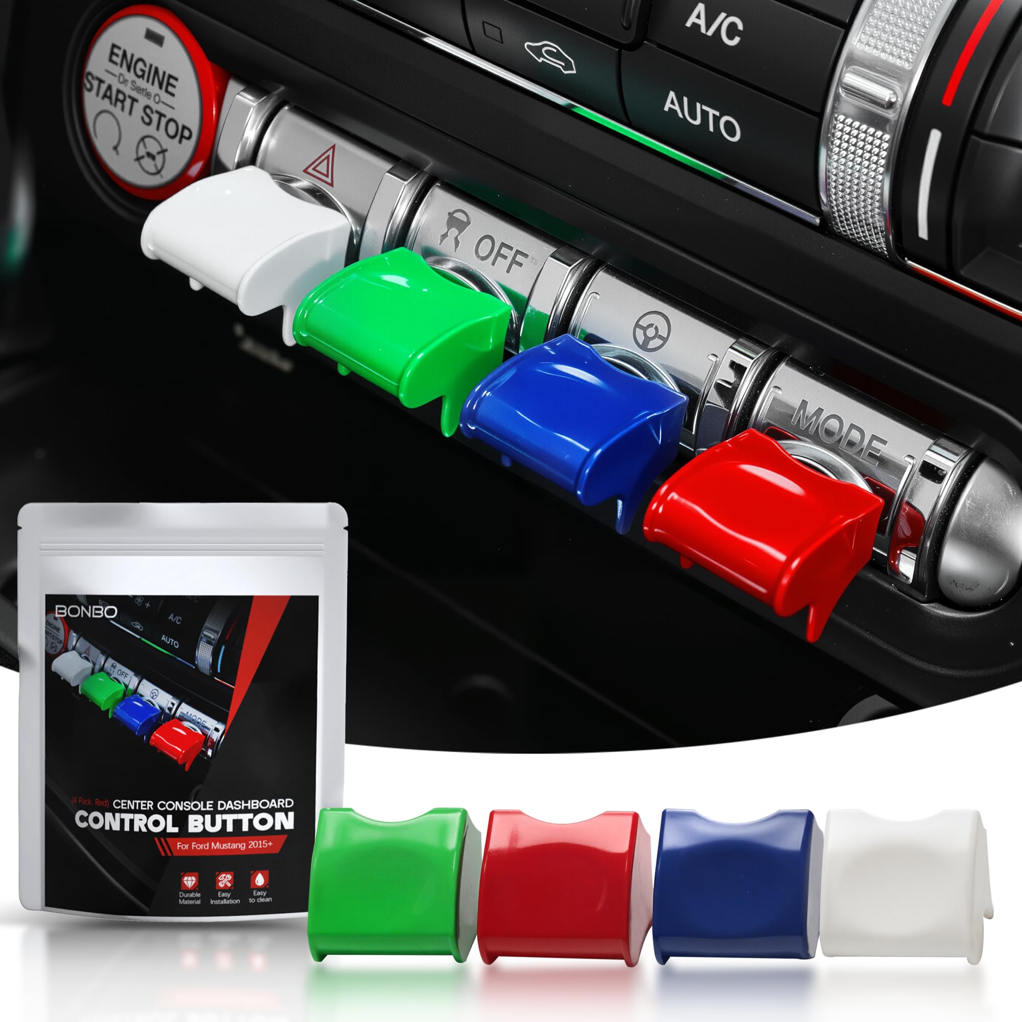 Bonbo Center Console Dashboard Control Button Cover Trim Interior Accessories for Ford Mustang 2015-2022(4 Pack, Mixed Color)