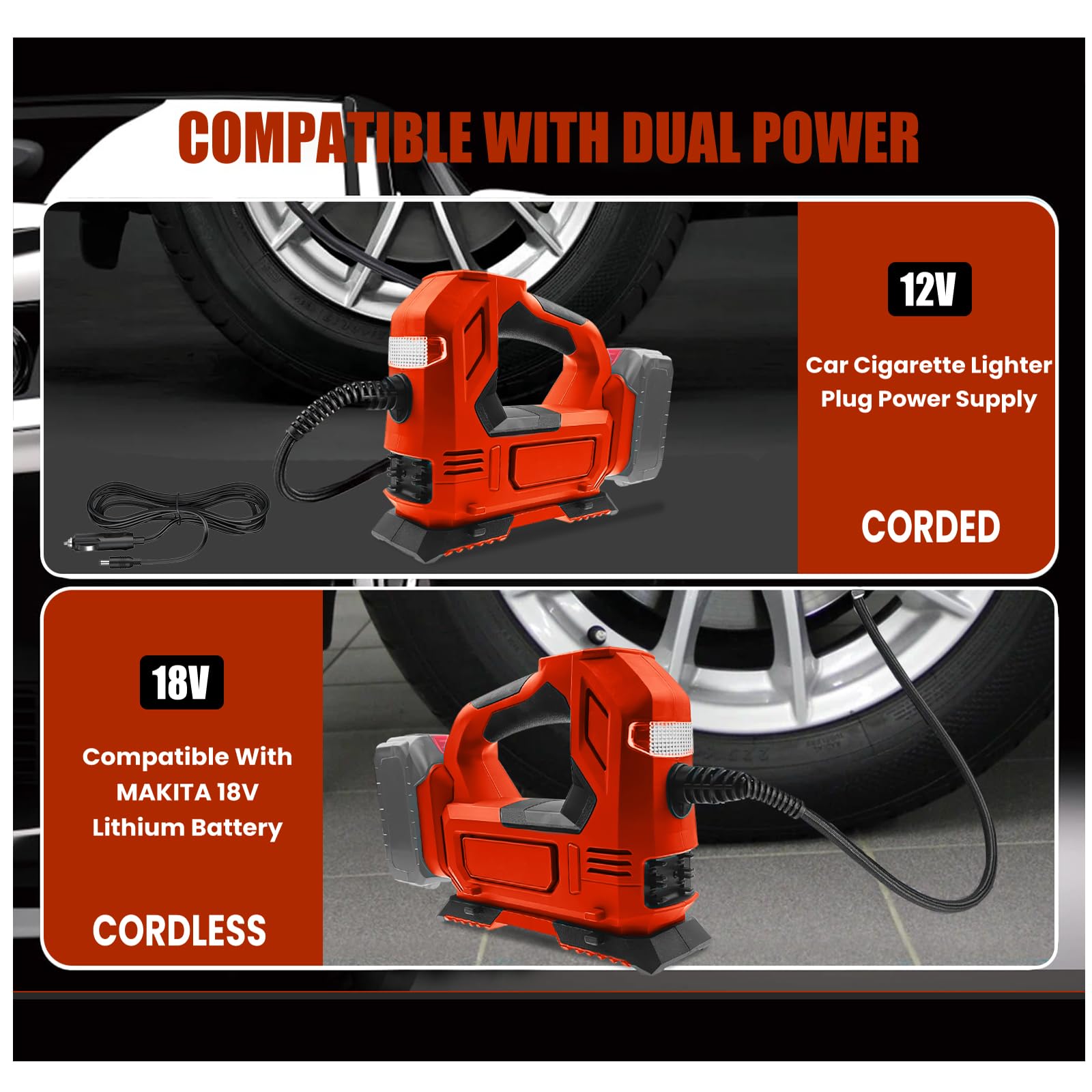 Akku-Kompressor für ‎Milwaukee M18 Akku (ohne Akku, ohne Ladegerät), Tragbare LED-Licht Handheld Luftpumpe mit digitalem Manometer, Elektrische Luftkompressor für Autos, Motorräder, Fahrräder, Sportbä