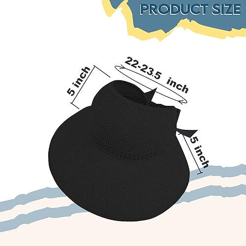 Miniatura 6 de Visera solar de paja para mujer, ala ancha, protección UPF 50+, sombrero de playa, ajustable, plegable, gorra de cola de caballo con correa para la