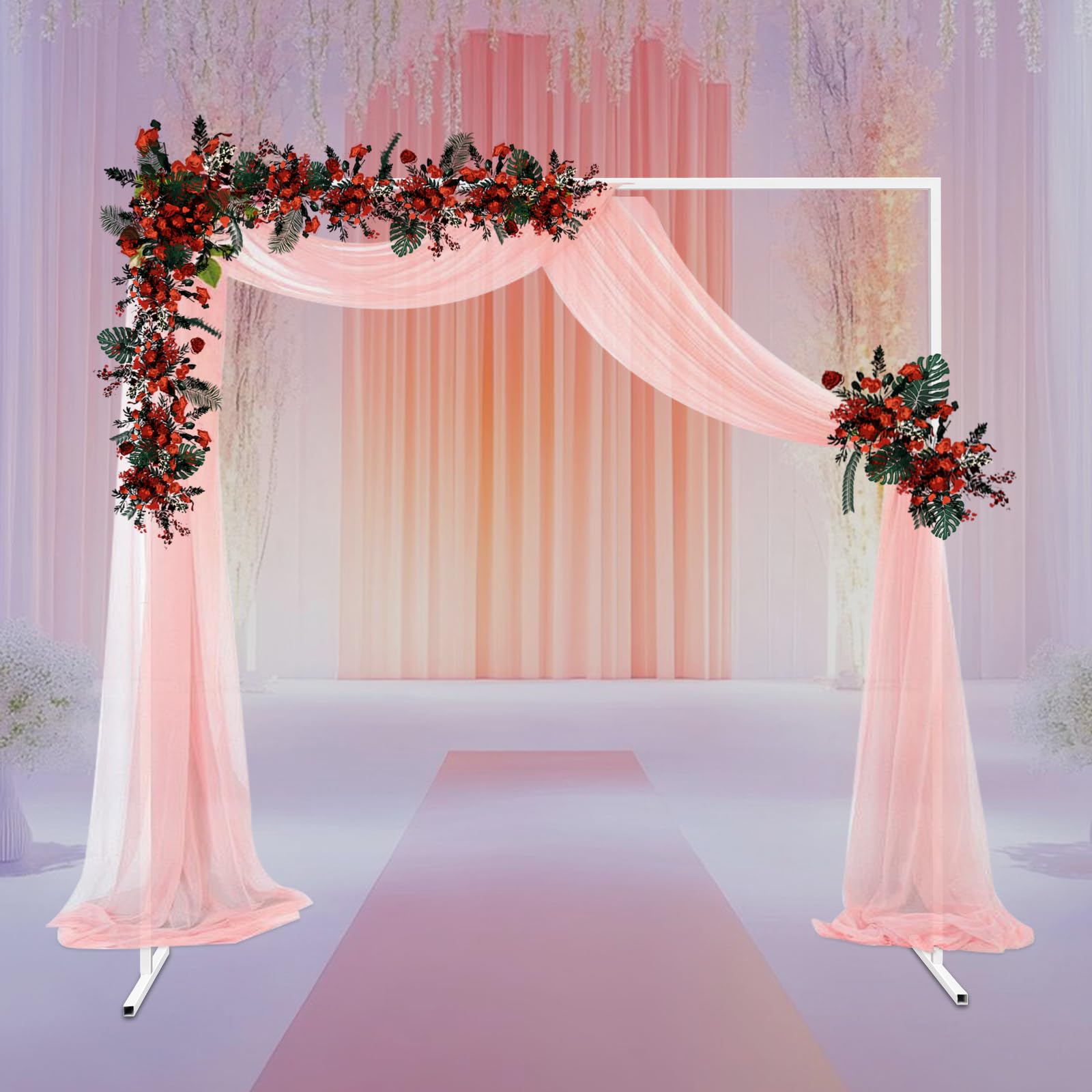 Arco per matrimonio, quadrato, in metallo, telaio bianco, tubi di ferro zincato, per matrimoni, feste di compleanno e altre celebrazioni, 2 x 2 m