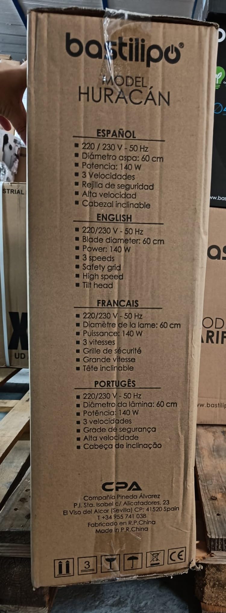 Bastilipo - Ventilateur de sol industriel ouragan 140 W, acier inoxydable, 3 vitesses, noir, efficacité énergétique G